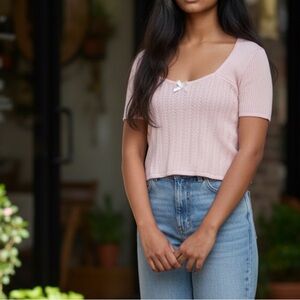 Rachel Ashwell The Prairie Pink Cropped Sweater Size L